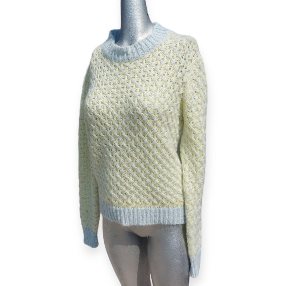💙 Cocogio Knit Sweater | Pastel Blue Yellow | Alpaca Blend | Italy | Size S